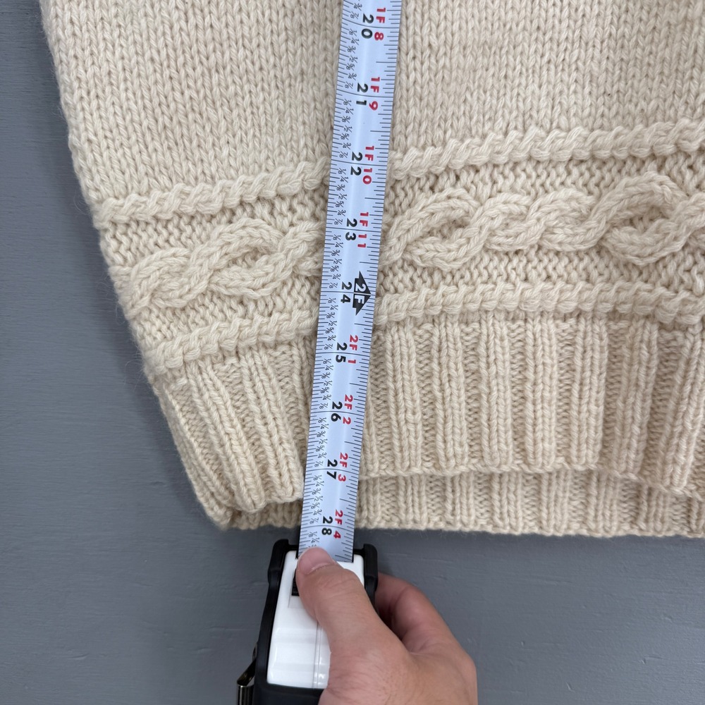 Vintage Polo Ralph Lauren Sweater Cream Hand Knit Wool Cable V-Neck Size Medium - Picture 6 of 7